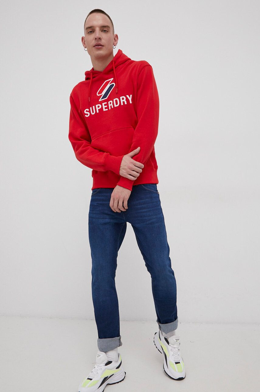 Superdry Mikina pánska červená farba s nášivkou - Pepit.sk