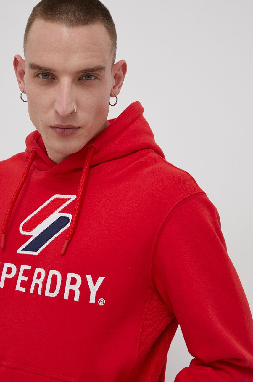 Superdry Mikina pánska červená farba s nášivkou - Pepit.sk