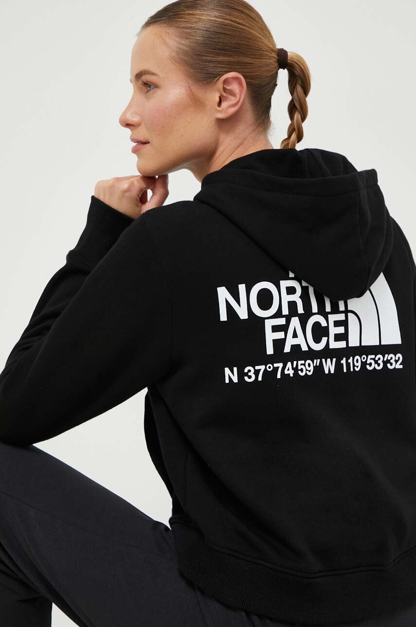 The North Face Bavlnená mikina dámska čierna farba s kapucňou s potlačou - Pepit.sk