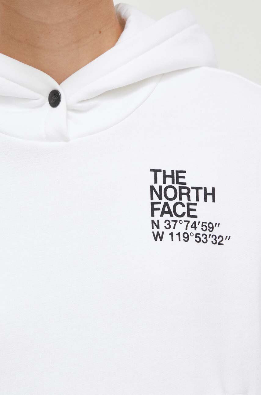 The North Face Bavlnená mikina dámska biela farba s kapucňou s potlačou - Pepit.sk