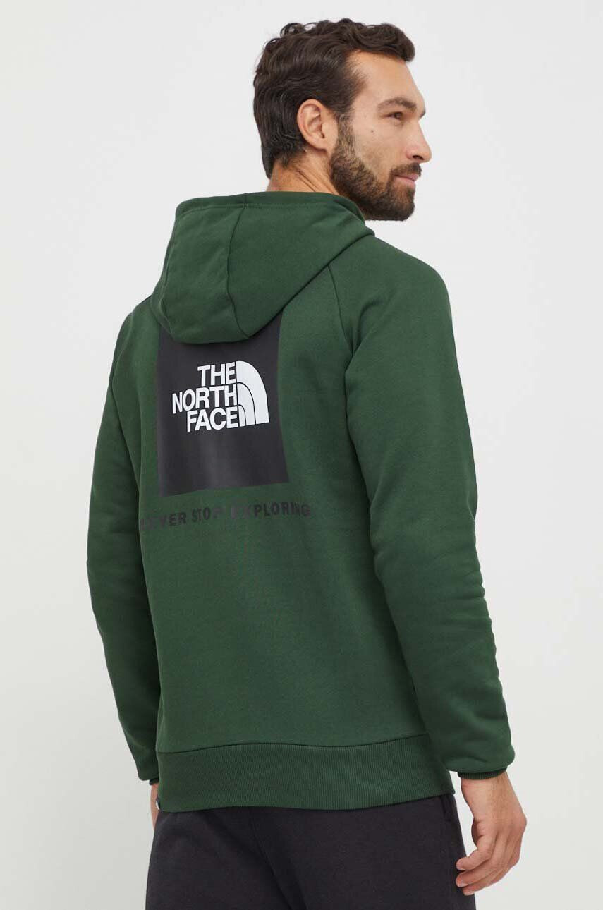 The North Face Bavlnená mikina Raglan Redbox pánska zelená farba s kapucňou s potlačou NF0A2ZWUI0P1 - Pepit.sk