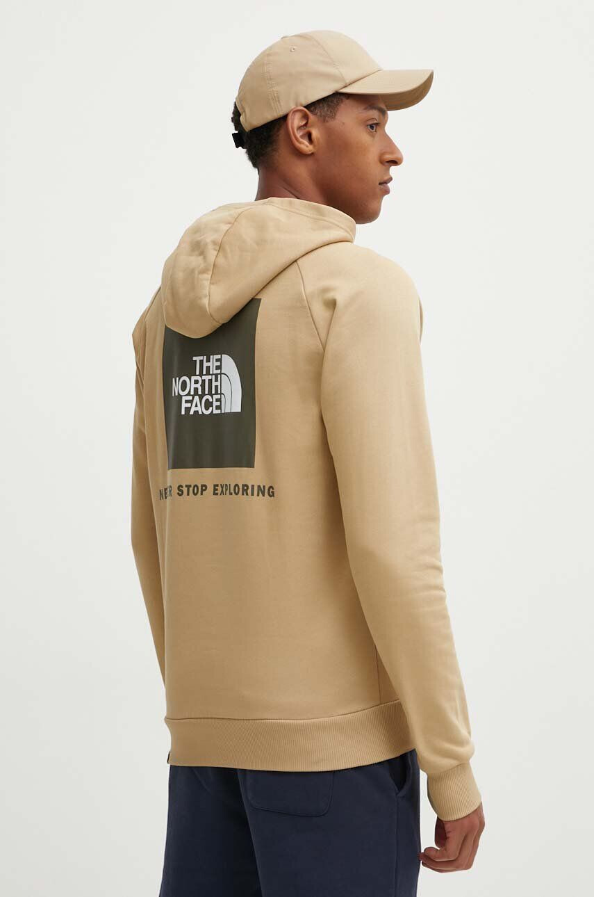 The North Face Bavlnená mikina Raglan Redbox pánska béžová farba s kapucňou s potlačou NF0A2ZWULK51 - Pepit.sk