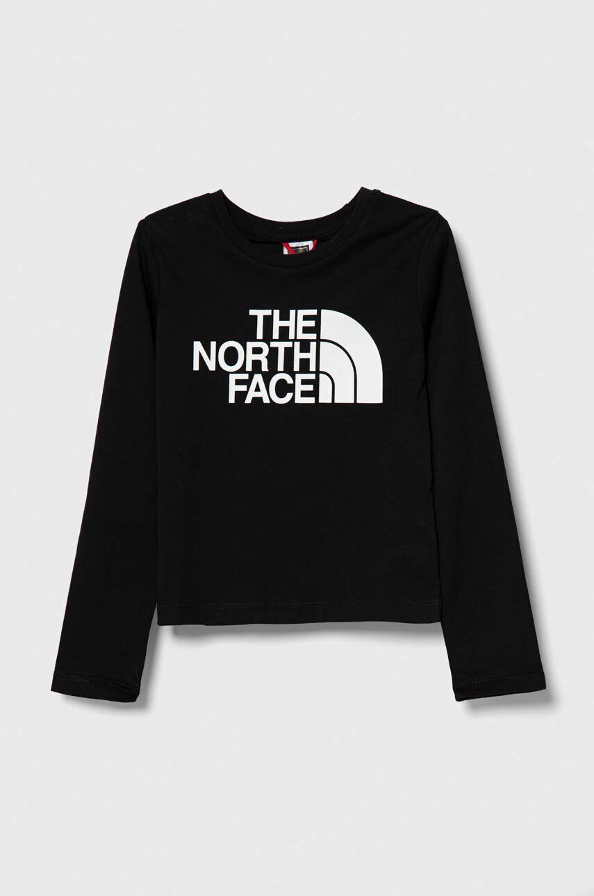 The North Face Detská bavlnená košeľa s dlhým rukávom L/S EASY TEE čierna farba s potlačou - Pepit.sk