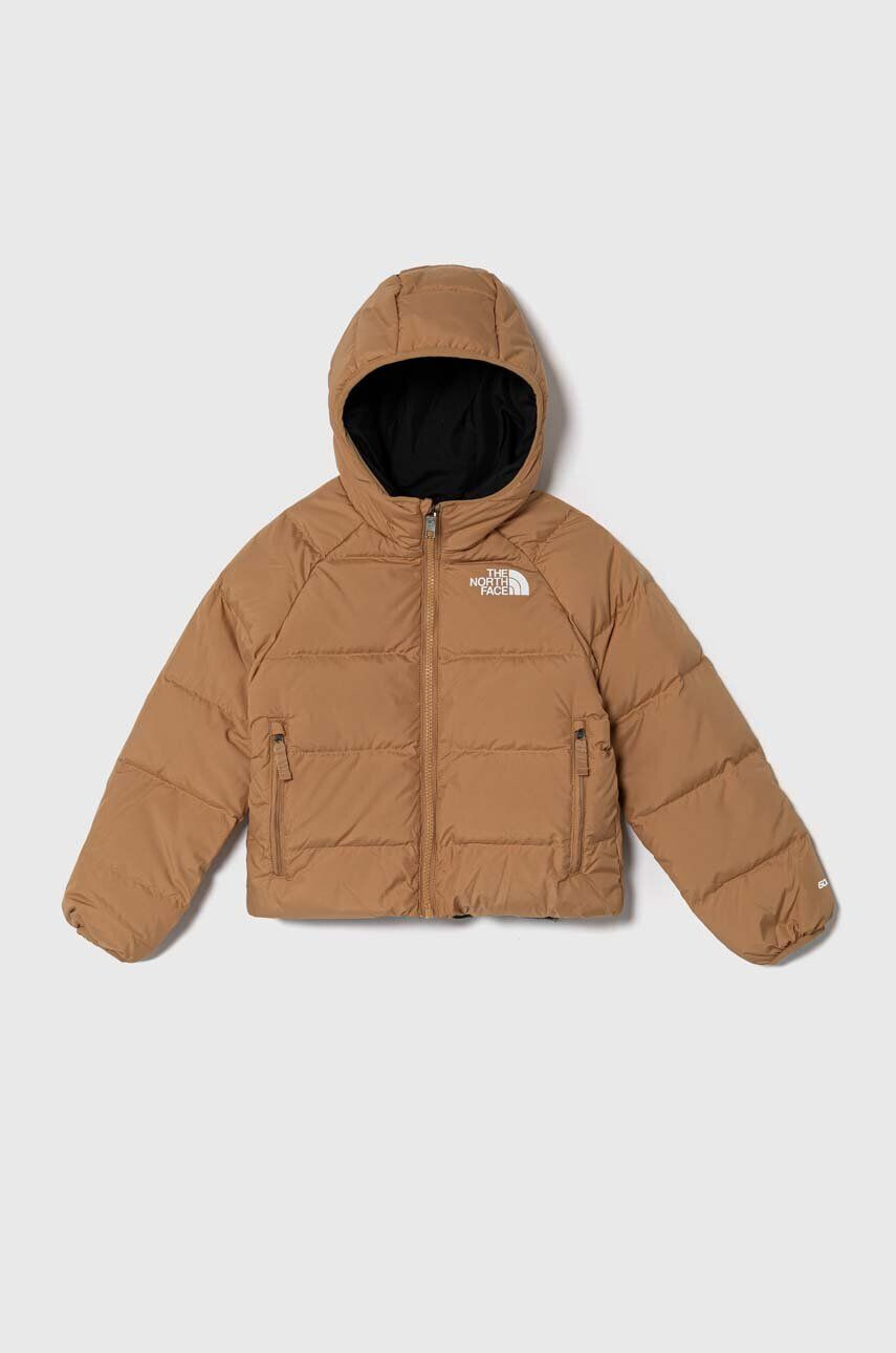 The North Face Detská obojstranná bunda B REVERSIBLE NORTH DOWN HOODED JACKET hnedá farba - Pepit.sk