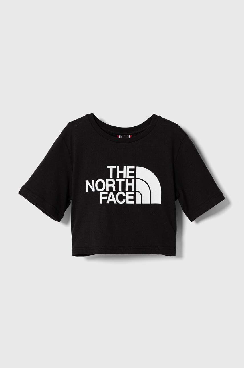 The North Face Detské bavlnené tričko G S/S CROP EASY TEE čierna farba - Pepit.sk