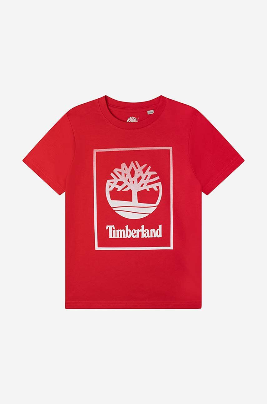 Timberland Detské bavlnené tričko Short Sleeves Tee-shirt červená farba s potlačou - Pepit.sk