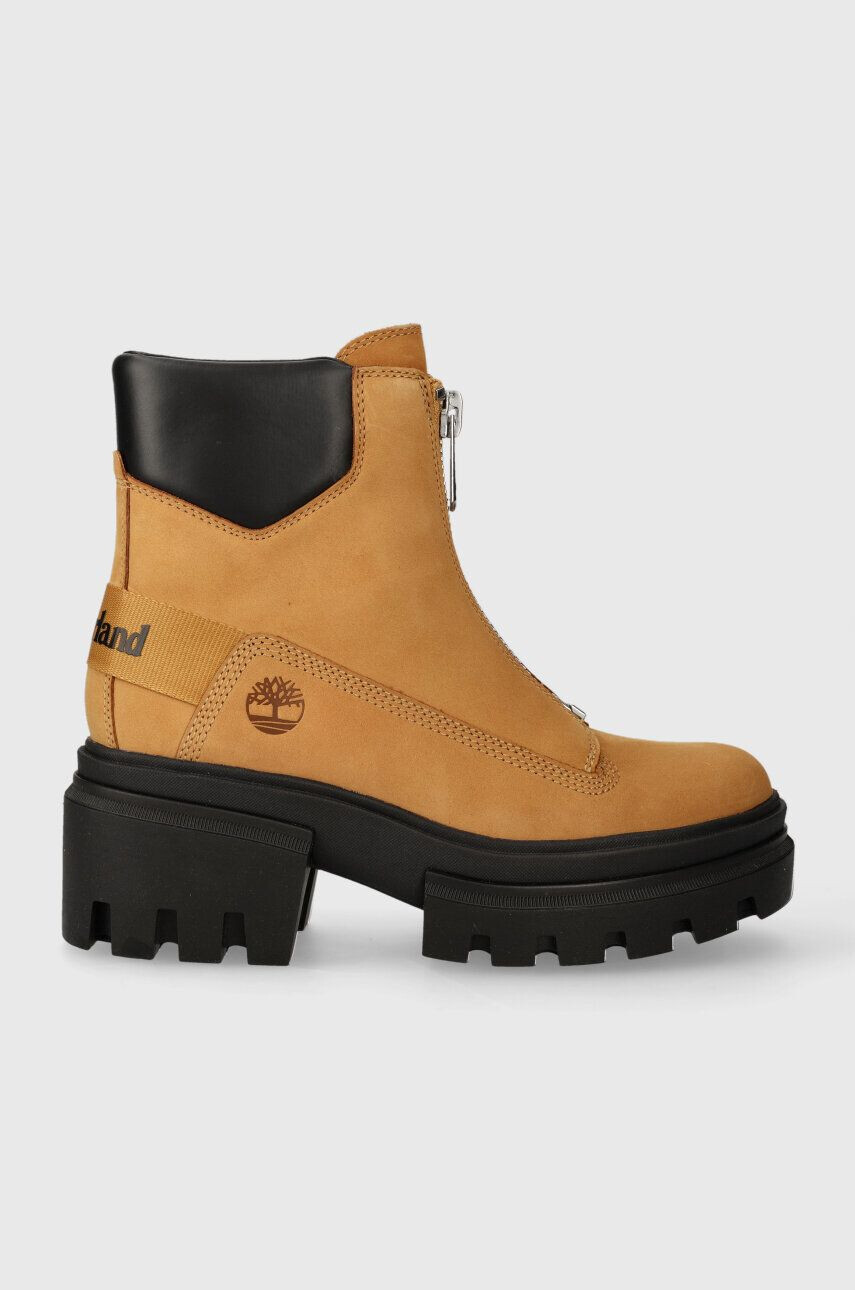 Timberland Kožené členkové topánky Everleigh Boot Front Zip dámske hnedá farba na platforme jemne zateplené TB0A5YHM2311 - Pepit.sk