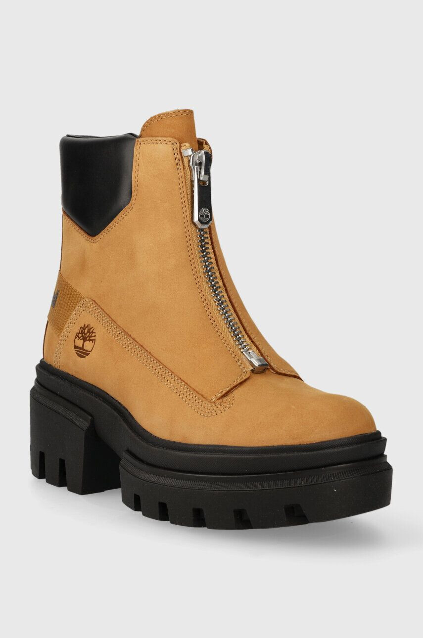 Timberland Kožené členkové topánky Everleigh Boot Front Zip dámske hnedá farba na platforme jemne zateplené TB0A5YHM2311 - Pepit.sk