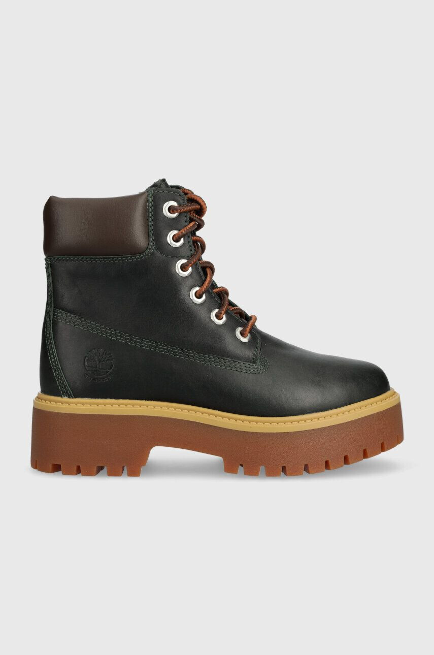 Timberland Kožené workery Stone Street 6in WP dámske zelená farba na plochom podpätku TB0A5RK1EA11 - Pepit.sk