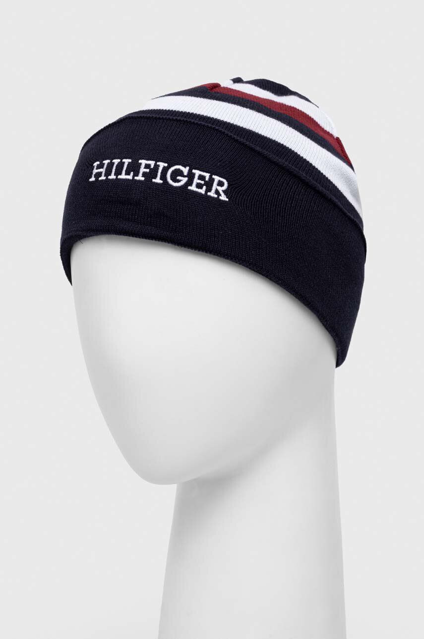 Tommy Hilfiger Bavlnená čiapka tmavomodrá farba biela z tenkej pleteniny bavlnená - Pepit.sk