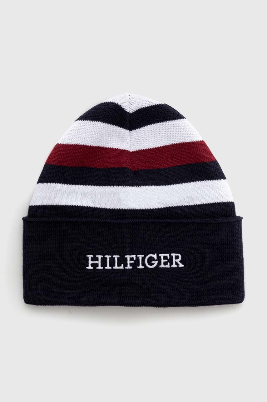 Tommy Hilfiger Bavlnená čiapka tmavomodrá farba biela z tenkej pleteniny bavlnená - Pepit.sk