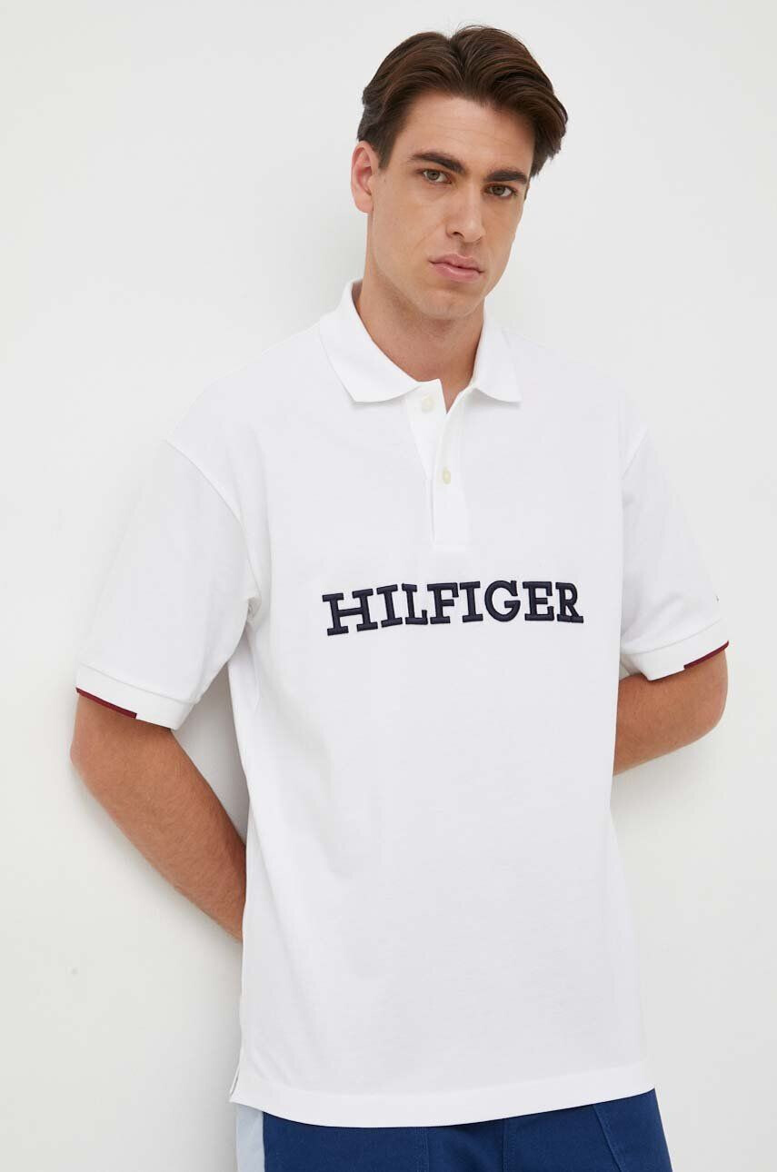 Tommy Hilfiger Bavlnené polo tričko biela farba s nášivkou - Pepit.sk