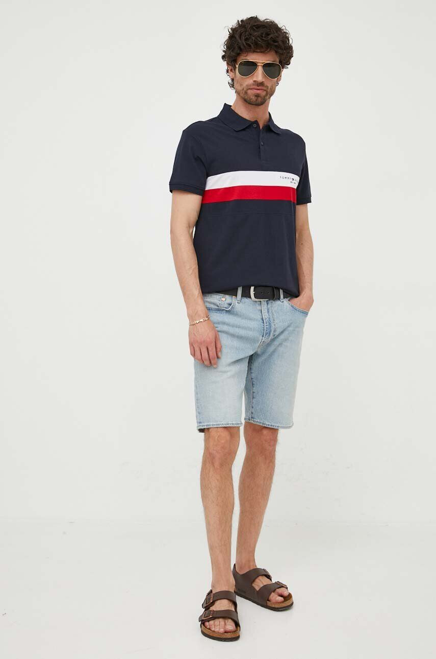 Tommy Hilfiger Bavlnené polo tričko tmavomodrá farba vzorované - Pepit.sk