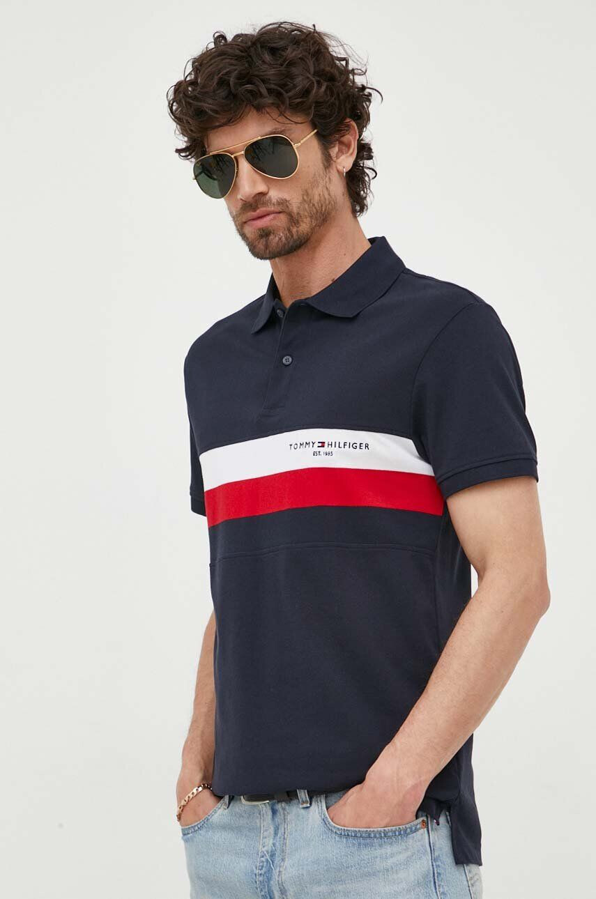 Tommy Hilfiger Bavlnené polo tričko tmavomodrá farba vzorované - Pepit.sk