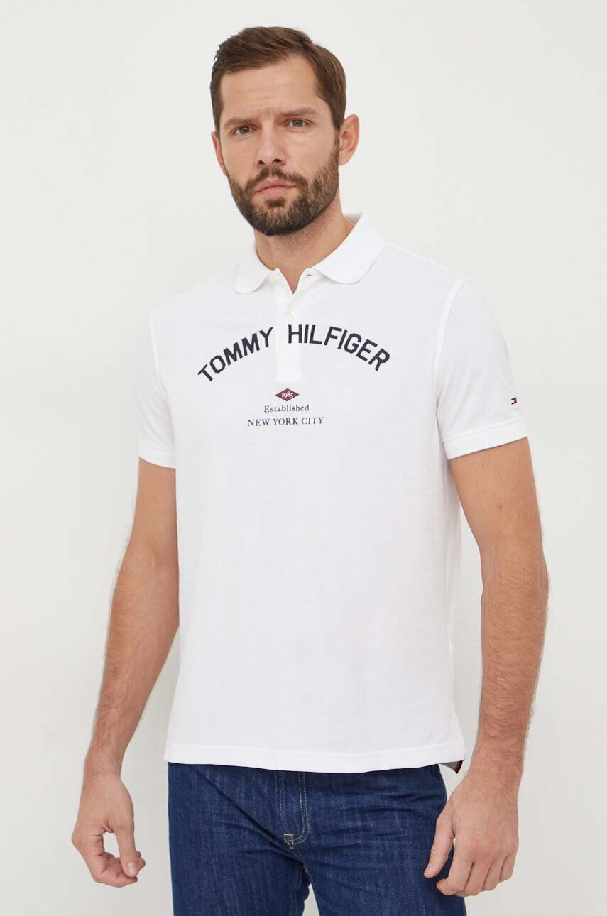 Tommy Hilfiger Bavlnené polo tričko biela farba s potlačou - Pepit.sk