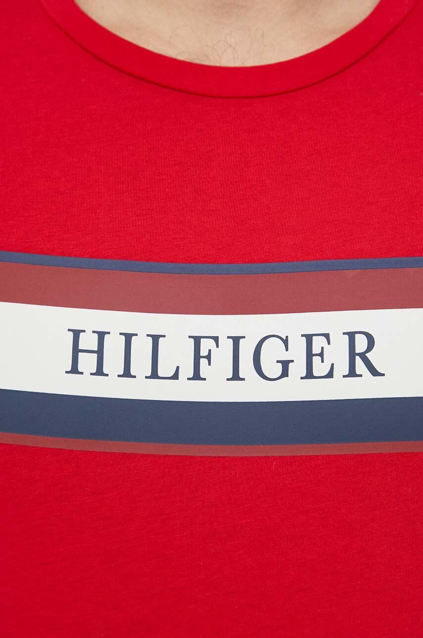 Tommy Hilfiger Bavlnené tričko červená farba s potlačou - Pepit.sk