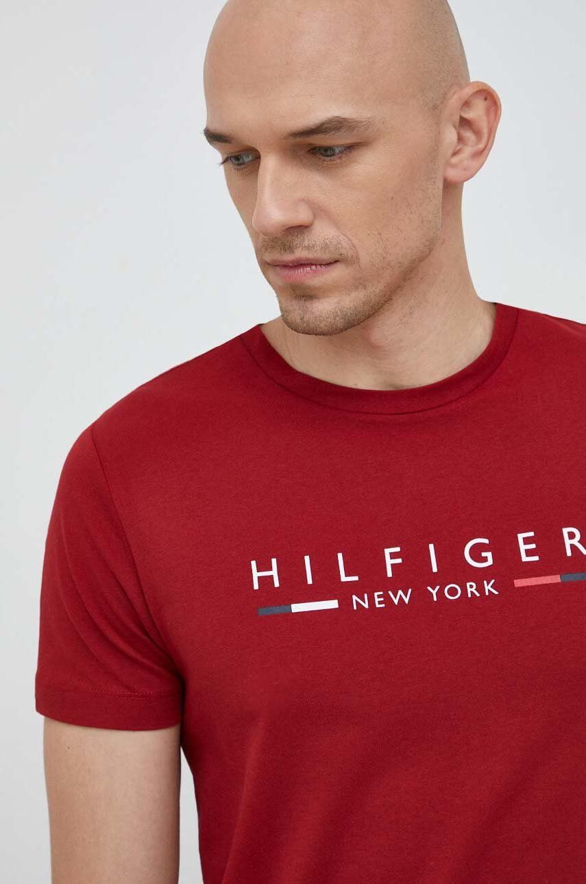 Tommy Hilfiger Bavlnené tričko červená farba s potlačou - Pepit.sk