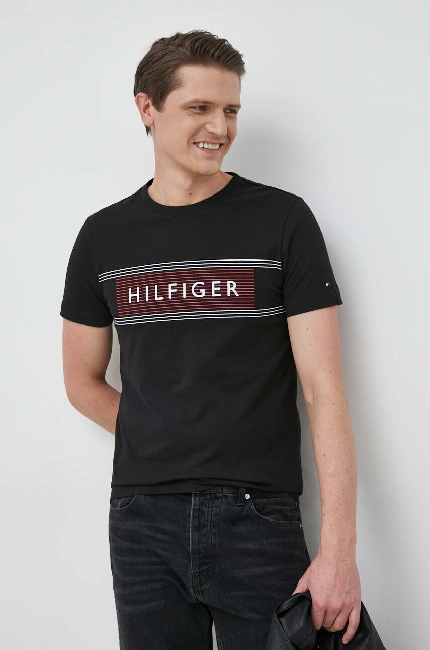 Tommy Hilfiger Bavlnené tričko čierna farba s potlačou - Pepit.sk