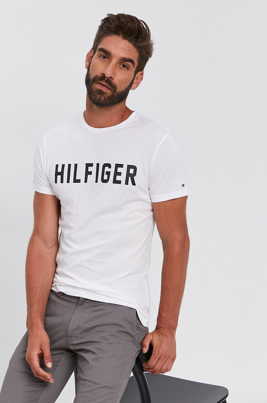 Tommy Hilfiger Bavlnené tričko biela farba s potlačou - Pepit.sk