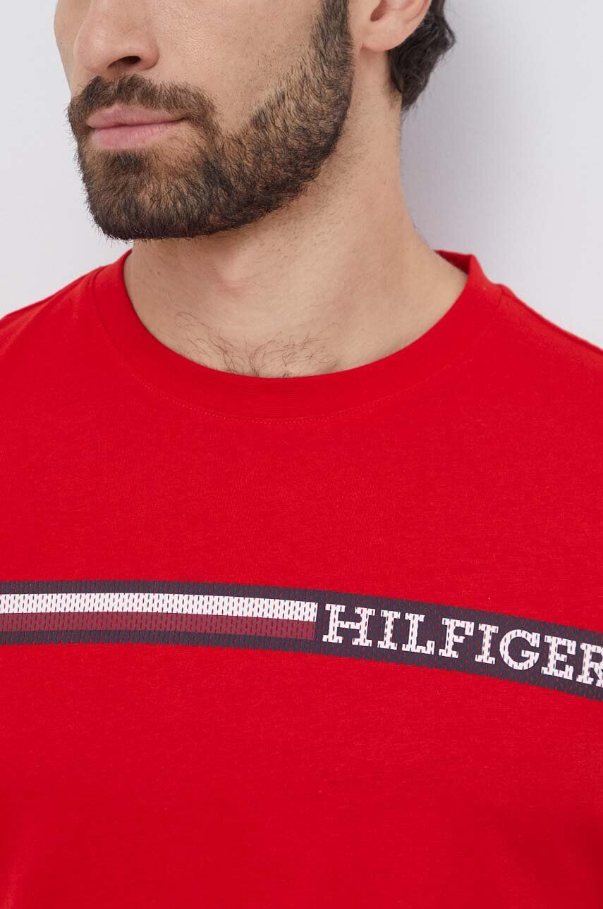 Tommy Hilfiger Bavlnené tričko pánsky červená farba s potlačou - Pepit.sk