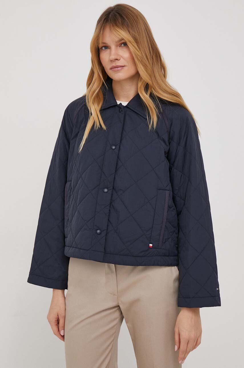 Tommy Hilfiger Bunda dámska tmavomodrá farba prechodná oversize - Pepit.sk