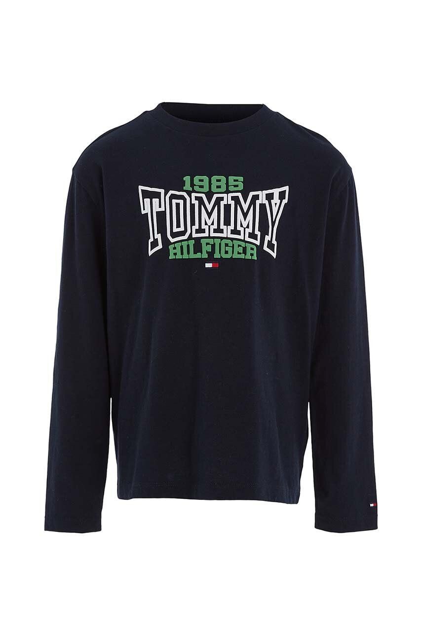 Tommy Hilfiger Detská bavlnená košeľa s dlhým rukávom tmavomodrá farba s potlačou - Pepit.sk