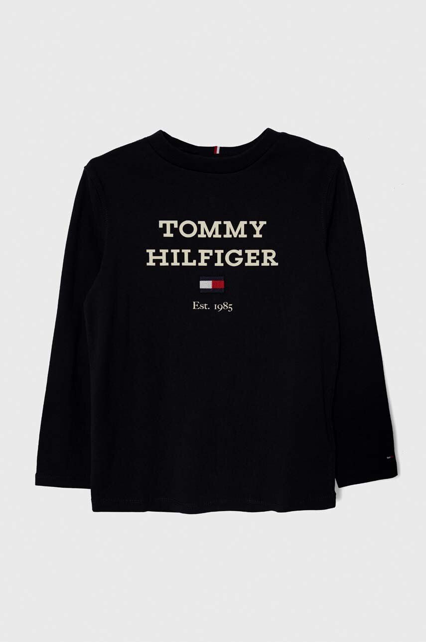 Tommy Hilfiger Detská bavlnená košeľa s dlhým rukávom tmavomodrá farba s potlačou - Pepit.sk