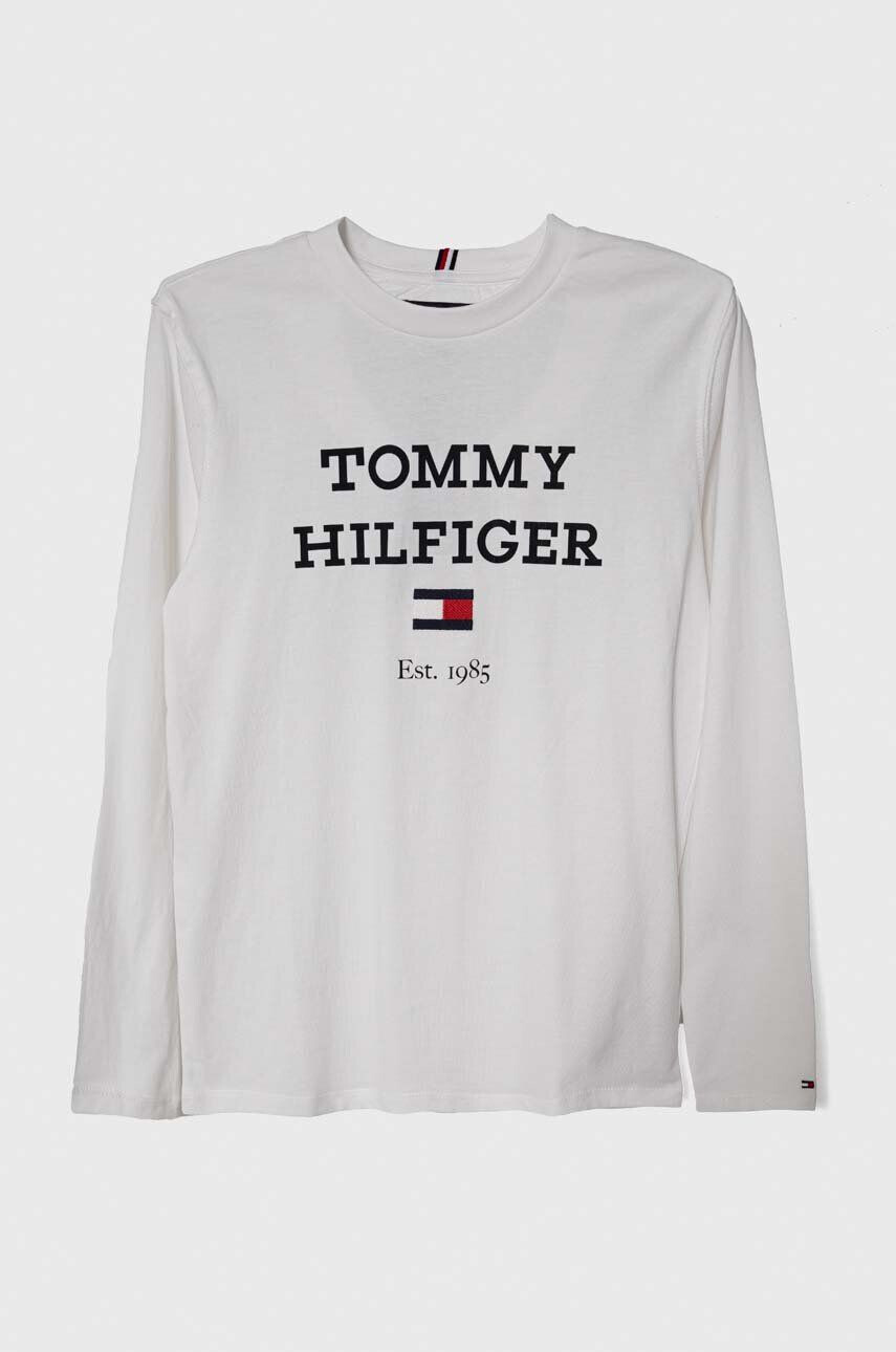 Tommy Hilfiger Detská bavlnená košeľa s dlhým rukávom biela farba s potlačou - Pepit.sk