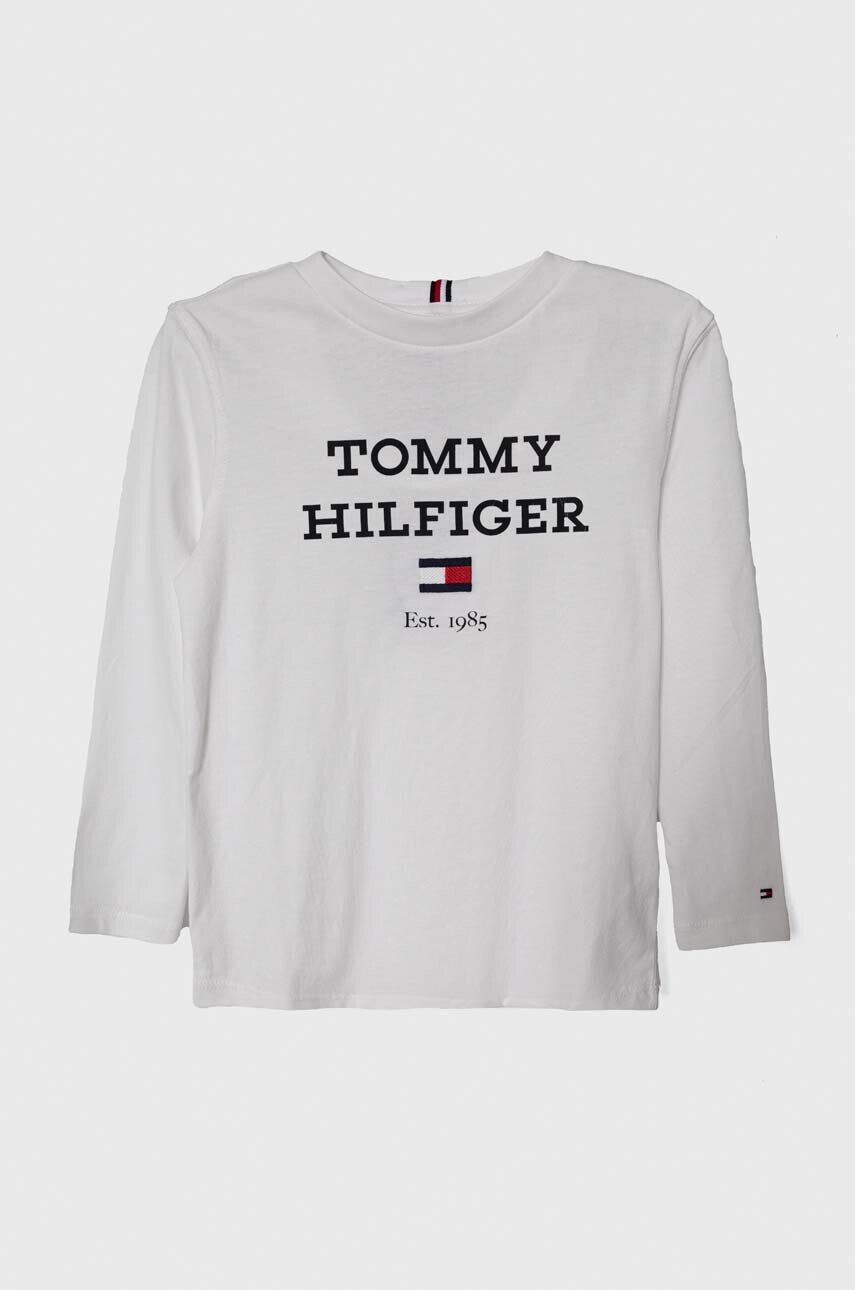 Tommy Hilfiger Detská bavlnená košeľa s dlhým rukávom biela farba s nášivkou - Pepit.sk