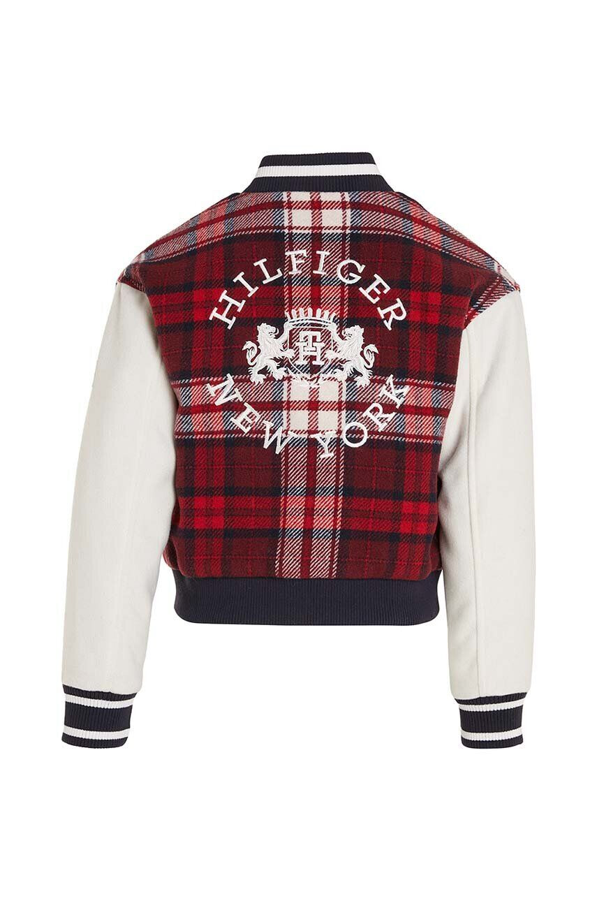 Tommy Hilfiger Detská bunda bomber s prímesou vlny červená farba - Pepit.sk