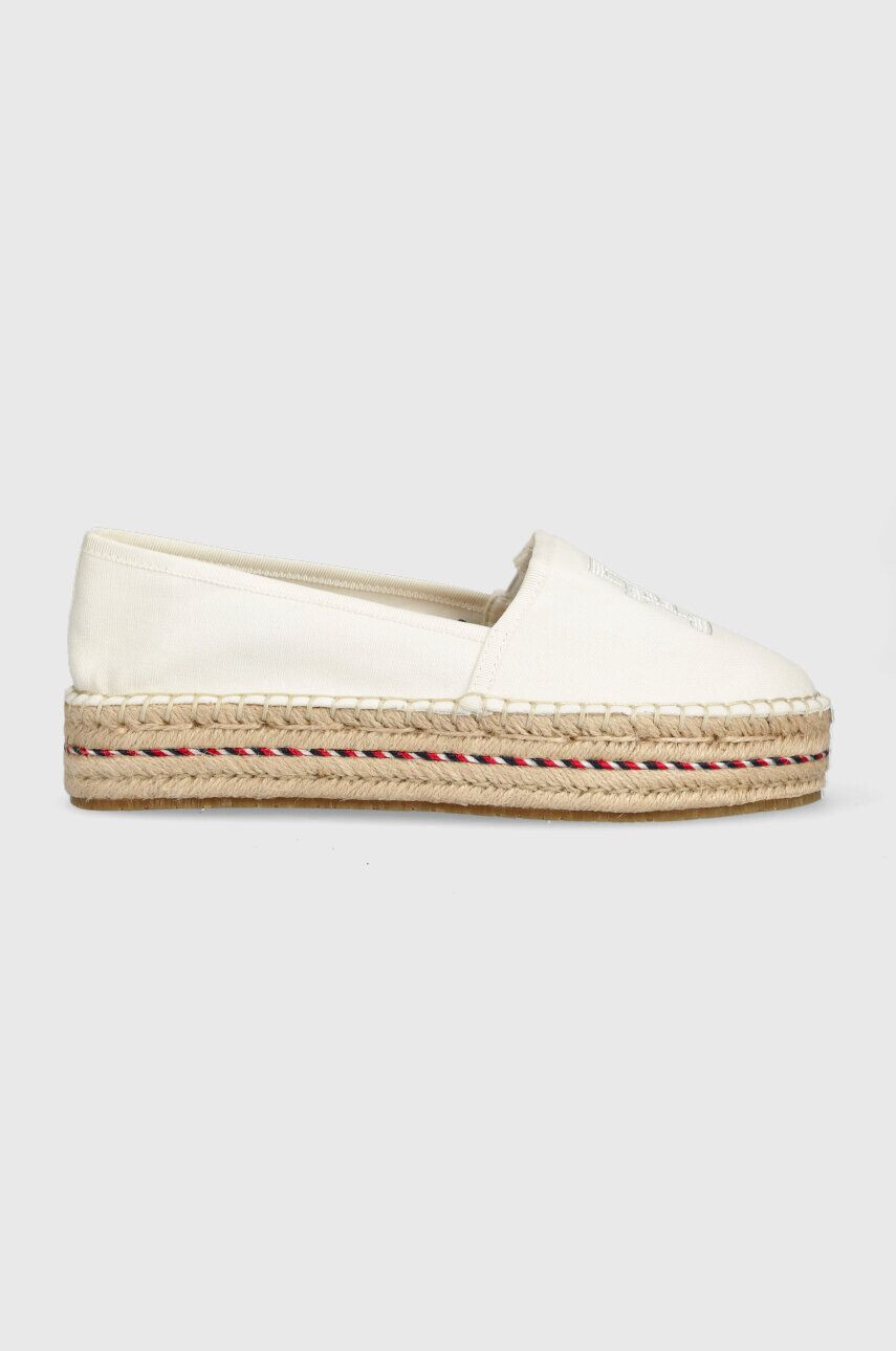 Tommy Hilfiger Espadrilky TH EMBROIDERED FLATFORM béžová farba na platforme FW0FW07014 - Pepit.sk