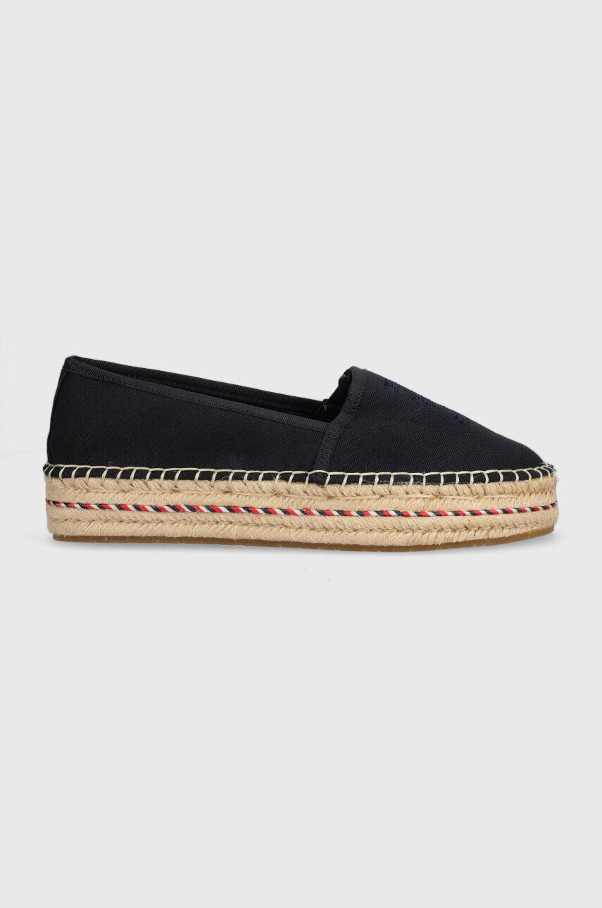 Tommy Hilfiger Espadrilky TH EMBROIDERED FLATFORM tmavomodrá farba na platforme FW0FW07014 - Pepit.sk