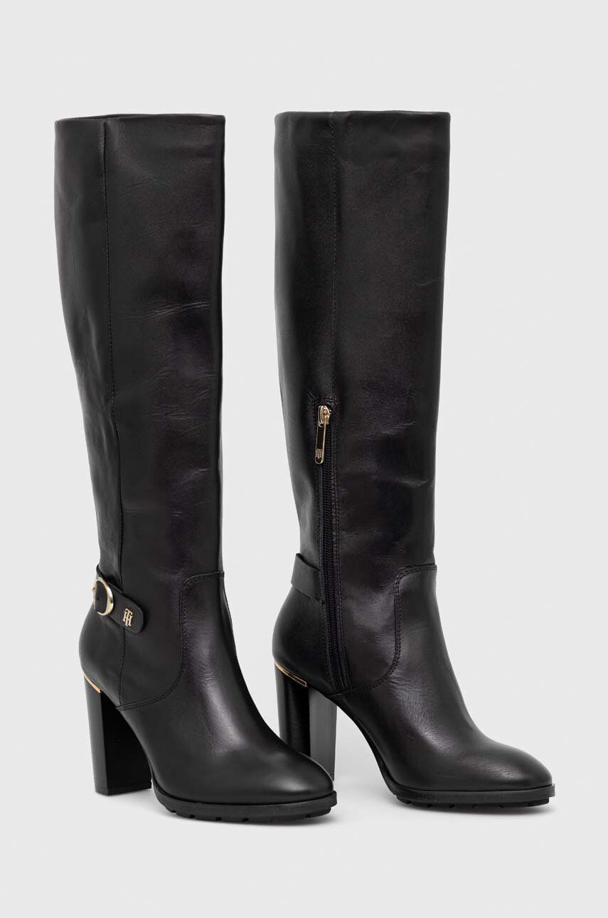 Tommy Hilfiger Kožené čižmy Belt High Heel Longboot - Pepit.sk