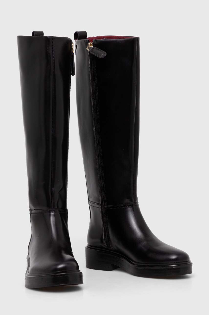 Tommy Hilfiger Kožené čižmy COOL ELEVATED LONGBOOT dámske čierna farba na plochom podpätku FW0FW07488 - Pepit.sk