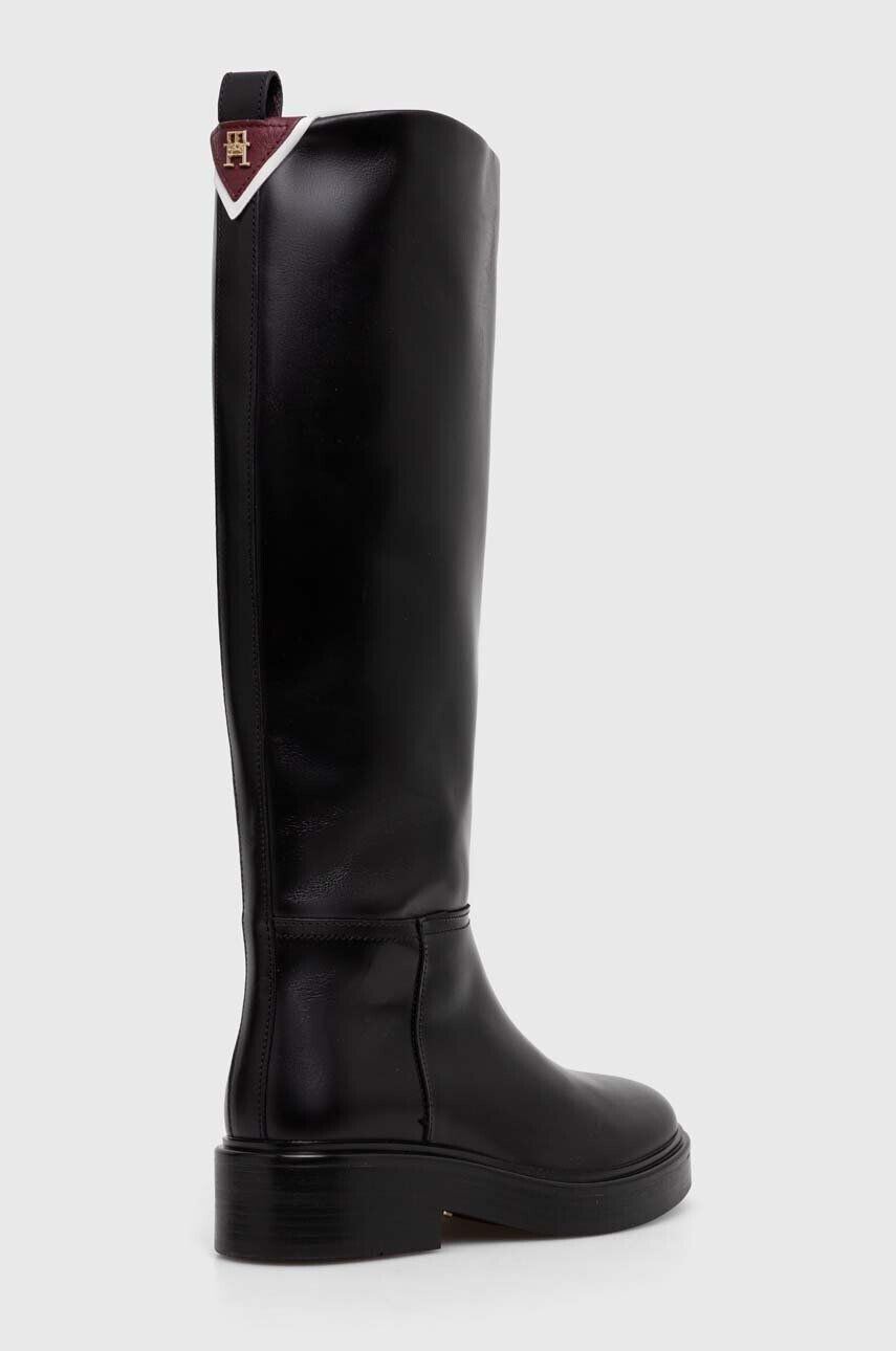 Tommy Hilfiger Kožené čižmy COOL ELEVATED LONGBOOT dámske čierna farba na plochom podpätku FW0FW07488 - Pepit.sk