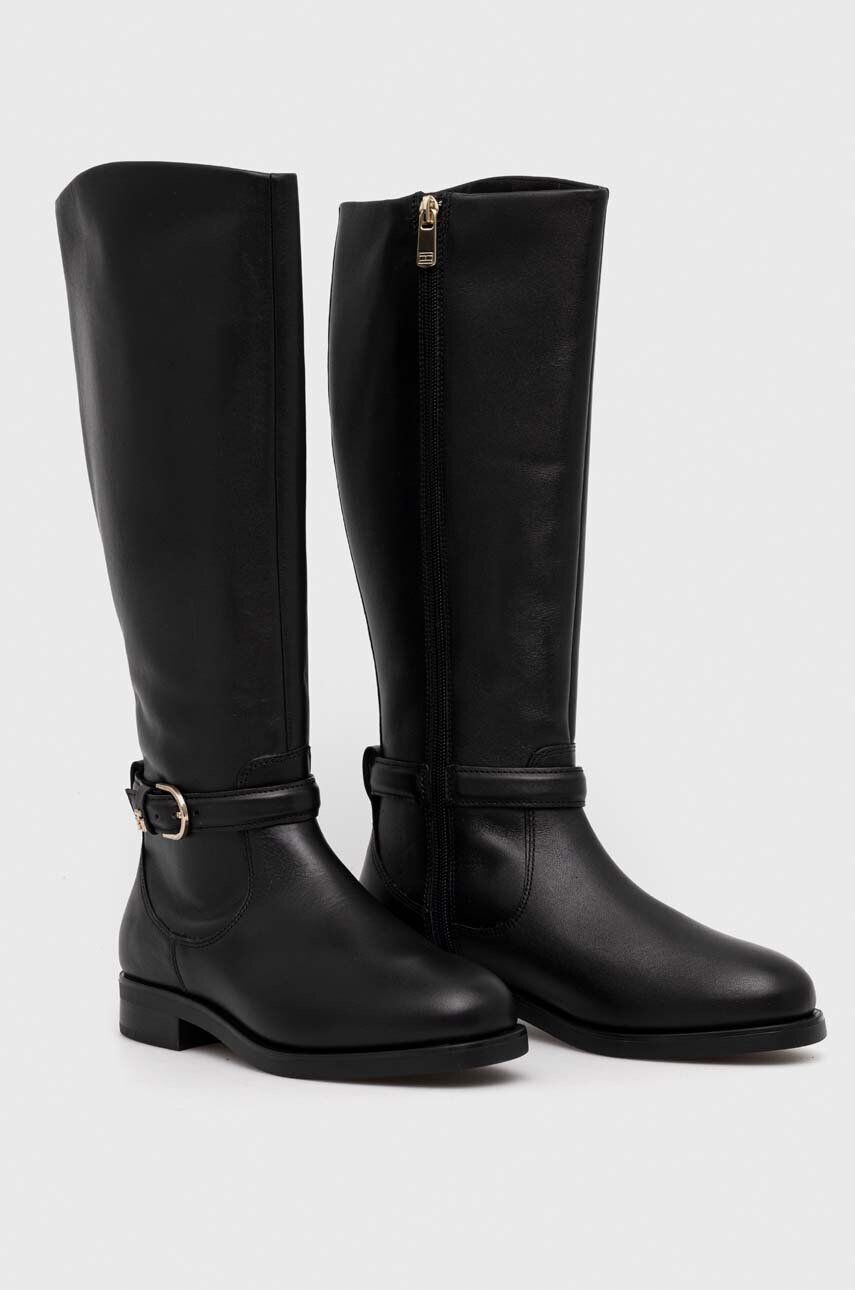 Tommy Hilfiger Kožené čižmy ELEVATED ESSENT THERMO LONGBOOT dámske čierna farba na plochom podpätku FW0FW07484 - Pepit.sk