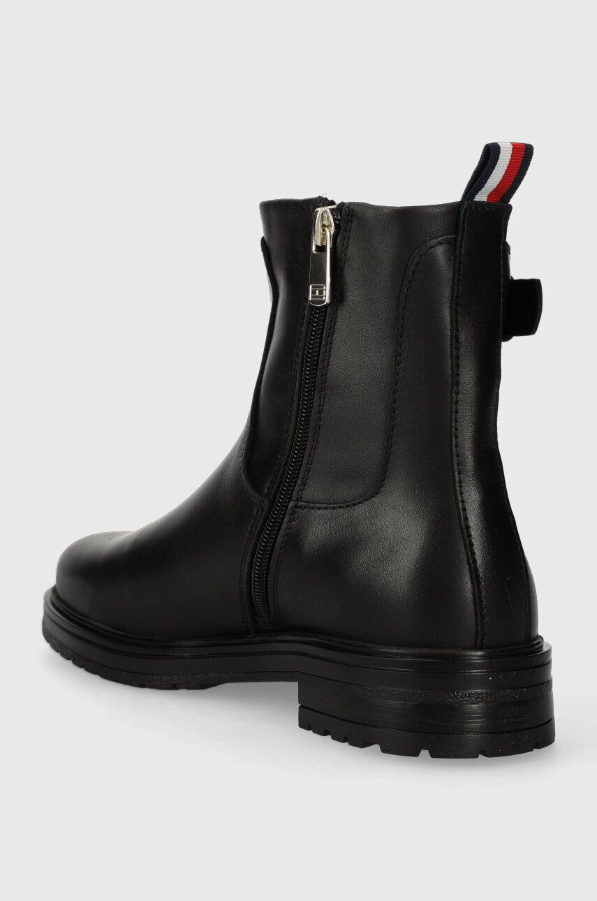 Tommy Hilfiger Kožené členkové topánky BELT BOOTIE LEATHER dámske čierna farba na plochom podpätku FW0FW07479 - Pepit.sk