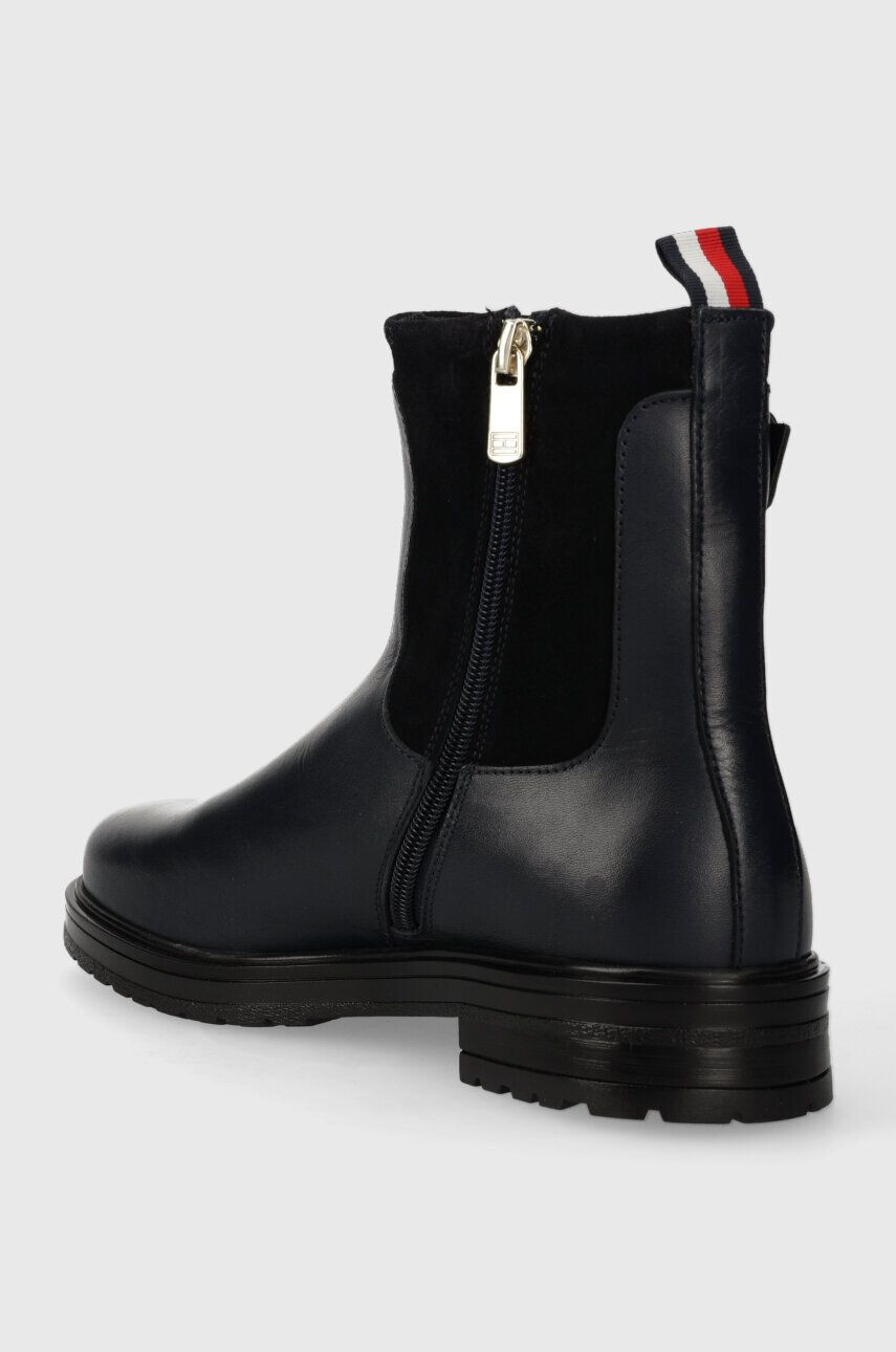 Tommy Hilfiger Kožené členkové topánky BELT BOOTIE MATERIAL MIX dámske tmavomodrá farba na plochom podpätku FW0FW07477 - Pepit.sk