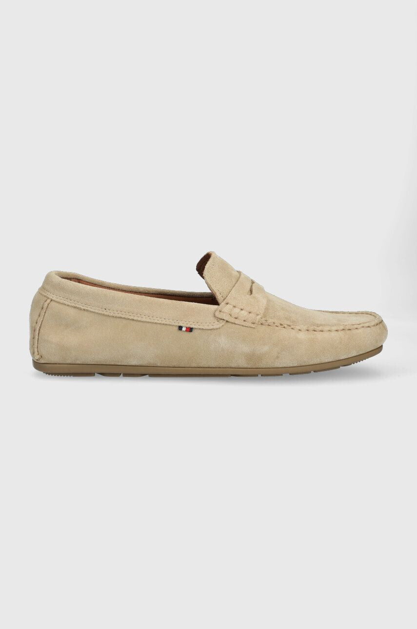 Tommy Hilfiger Kožené mokasíny CASUAL HILFIGER SUEDE DRIVER pánske béžová farba FM0FM04271 - Pepit.sk