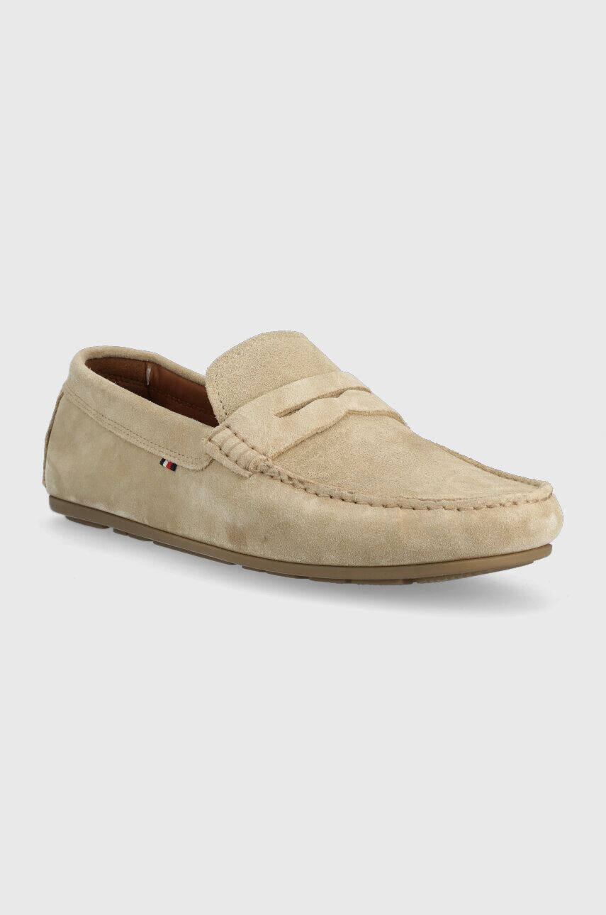 Tommy Hilfiger Kožené mokasíny CASUAL HILFIGER SUEDE DRIVER pánske béžová farba FM0FM04271 - Pepit.sk