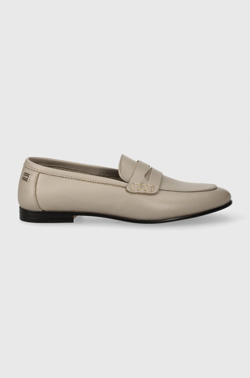 Tommy Hilfiger Kožené mokasíny ESSENTIAL LEATHER LOAFER dámske béžová farba na plochom podpätku FW0FW07769 - Pepit.sk