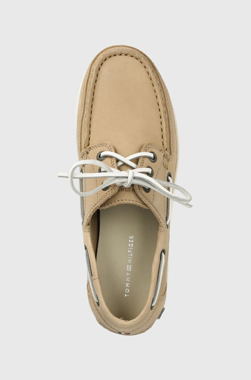 Tommy Hilfiger Kožené mokasíny PREMIUM CLEATED W BOAT SHOE dámske béžová farba na plochom podpätku FW0FW07128 - Pepit.sk