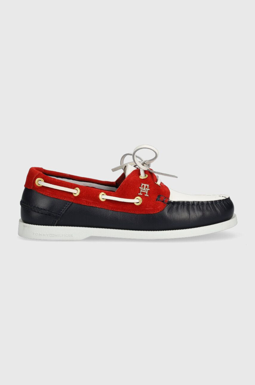 Tommy Hilfiger Kožené mokasíny TH BOAT SHOE RWB dámske červená farba na plochom podpätku FW0FW07169 - Pepit.sk