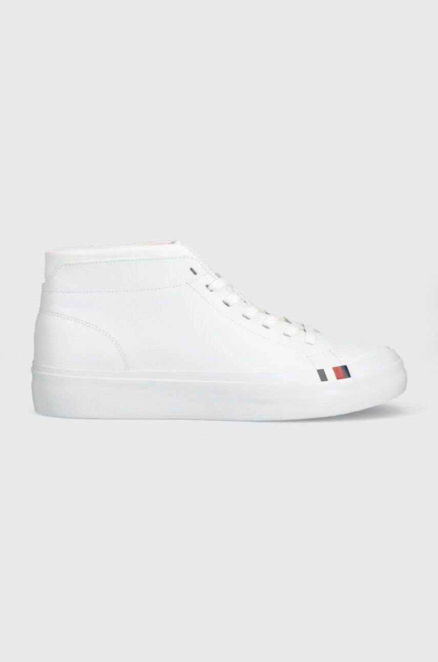 Tommy Hilfiger Kožené tenisky ELEVATED VULC LEATHER MID biela farba FM0FM04419 - Pepit.sk