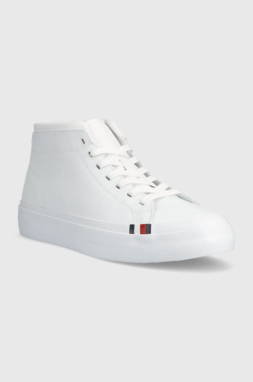 Tommy Hilfiger Kožené tenisky ELEVATED VULC LEATHER MID biela farba FM0FM04419 - Pepit.sk