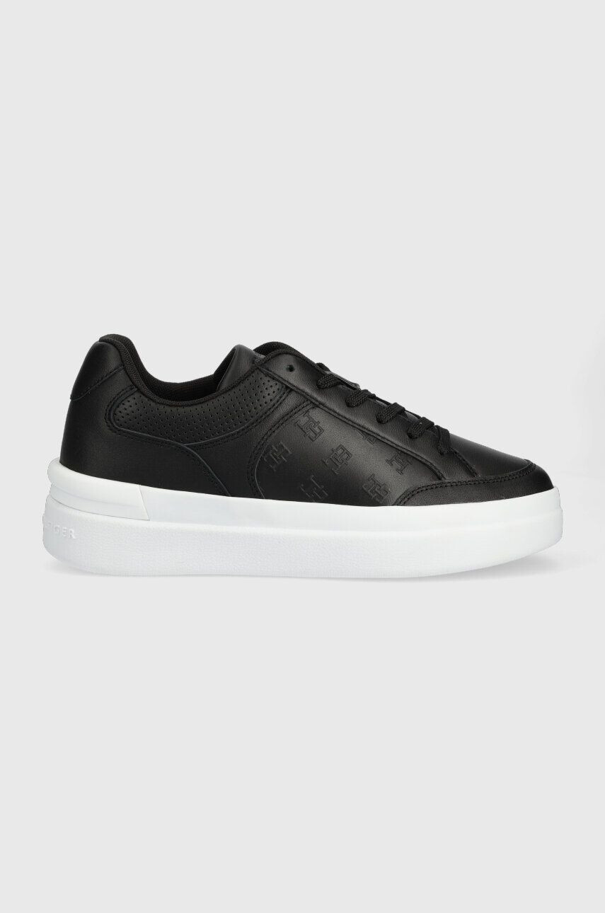 Tommy Hilfiger Kožené tenisky EMBOSSED COURT SNEAKER čierna farba FW0FW07297 - Pepit.sk