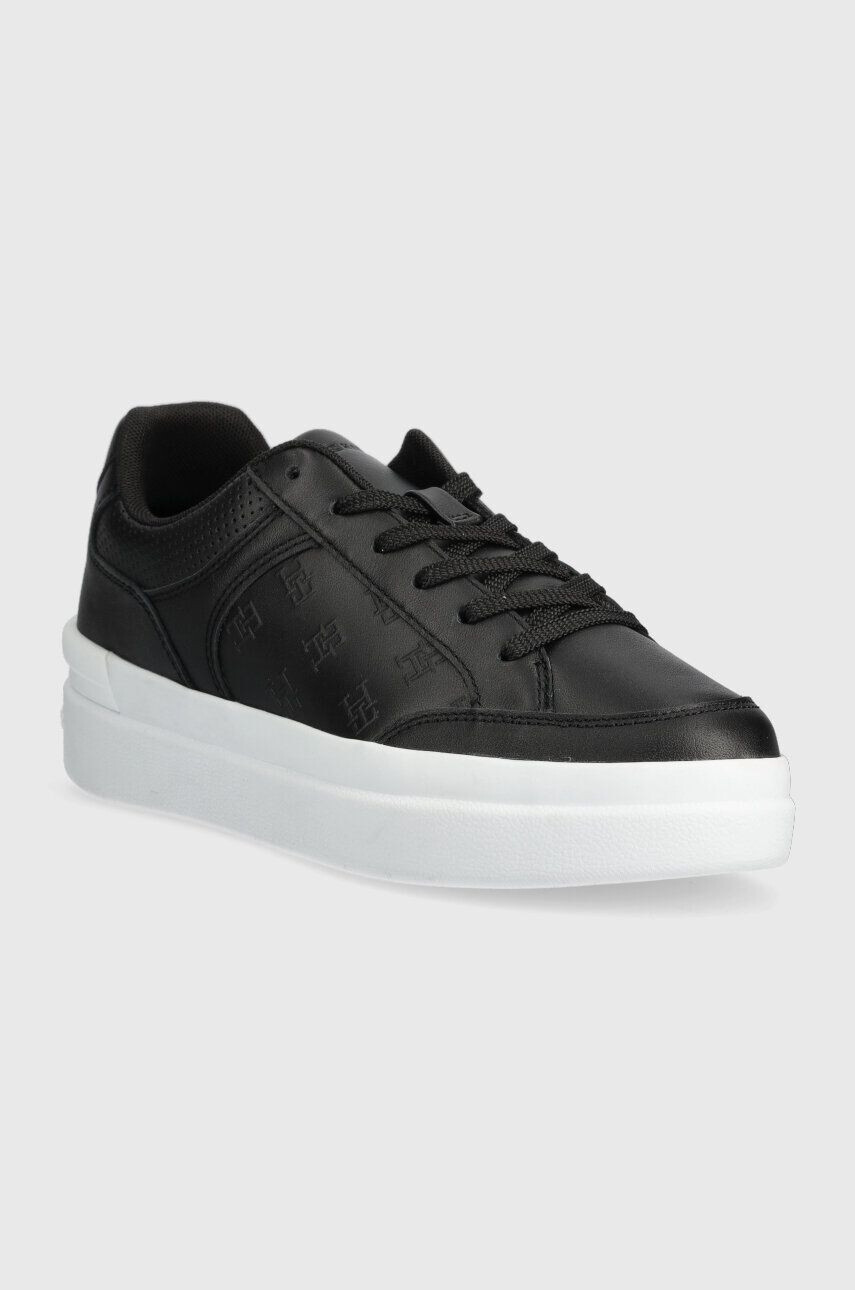 Tommy Hilfiger Kožené tenisky EMBOSSED COURT SNEAKER čierna farba FW0FW07297 - Pepit.sk