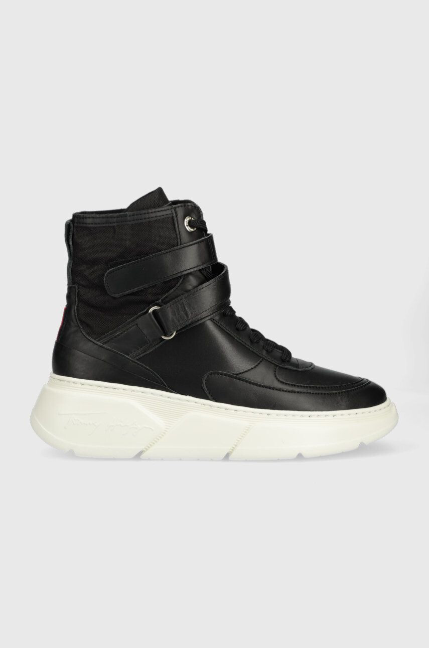 Tommy Hilfiger Kožené tenisky FW0FW06910 CHUNKY WARM SNEAKER HIGH čierna farba - Pepit.sk