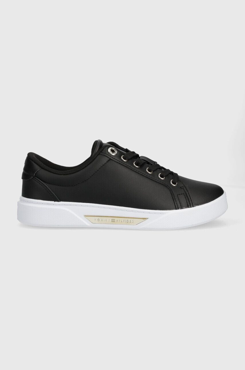 Tommy Hilfiger Kožené tenisky GOLDEN HW COURT SNEAKER čierna farba FW0FW07560 - Pepit.sk