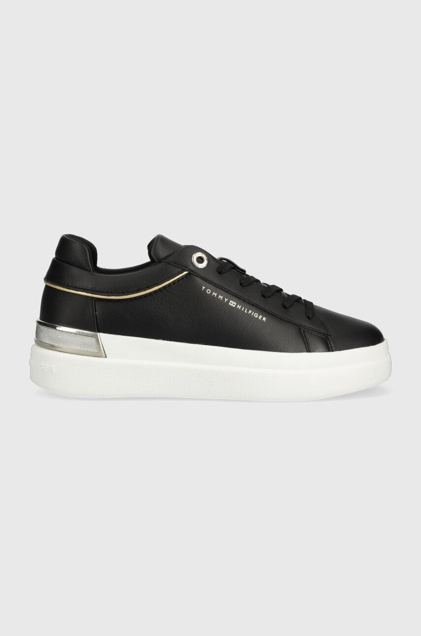 Tommy Hilfiger Kožené tenisky LUX METALLIC CUPSOLE SNEAKER čierna farba FW0FW07030 - Pepit.sk